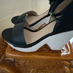 Reiss Black and White Platform Leather Sandals